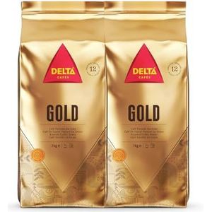 Delta Cafés - Koffiebonen Gold - 2 Pakken van 1 kg - Intensiteit 12 - Mélange van Arabica en Robusta Gebrande Koffiebonen - Zeer Aromatisch met Honing en Rijp Fruit Noten