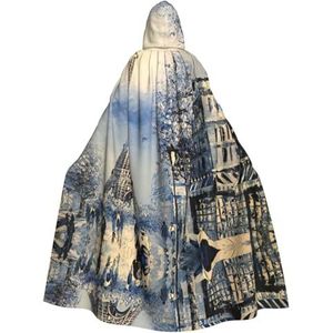 WURTON Romantische Parijs Eiffeltoren Volledige Lengte Carnaval Cape Met Hooded Cosplay Kostuums Mantel, 190cm