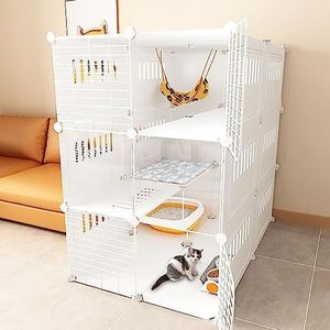 Kattenkooi indoor kattenhek doe-het-zelf kattenbox afneembare kooi voor kleine dieren kattenverblijven grote oefenplaats ideaal voor 1-3 katten, konijnen en klein dier (maat: 70 x 90 x 105 cm)