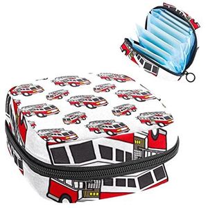 Cartoon Bus Patroon Periode Pouch Draagbaar,Tampon Opbergtas voor Maandverband, Meerkleurig, 4.7x6.6x6.6 in/12x17x17 cm