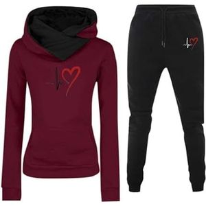 keephenDE Herfst Winter Dames Overall Set 2 Stuks Hart 3D Gedrukt Sweatshirt Met Capuchon En Jogger Turnpak Set Actieve Kleding Set, #4, M