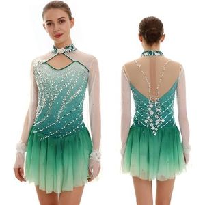 Vrouwen Kunstschaatsjurk For Competitie, Lange Mouwen Achterkant Rits IJsschaatsen Meisjeskleding, Aanpasbaar(4XL)