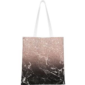 Wykjtwo Moderne Rose Goud Zwart Marmer Roze Glitter,Tote Bag Canvas Tas Winkelen Handtas Kruidenier Tassen, Multifunctionele Canvas Schoudertassen, zoals afgebeeld, Eén maat