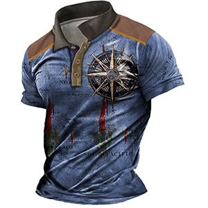 Heren Compass 3D Print Poloshirts Korte Mouw Casual Slim Fit Tee Tops Golf Polo Shirt T-shirts, # 1, XXL