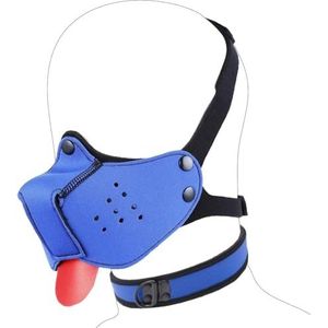 Neopreen puppy gezicht snuit hondenkap masker speelkappen nieuwigheid hondenhoofdmasker met kraag (blauw, één maat)