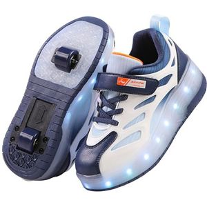 Unisex Kids Roller Skate Shoes - Verwijderbaar worden Sport Trainer USB Lading LED -schoenen voor jongens Girls Double Wheels Shoes Blue-29EU=18.5CM