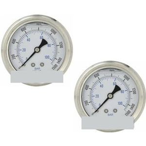 2 stuks vloeistof-vacuüm-manometers 0-1500 psi 2,5"" oppervlak 1/4"" WOG rughouder