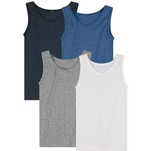 SES Set van 4 onderhemden voor jongens, 92-182, wit en gekleurd, onderhemden voor jongens, van katoen, mouwloos onderhemd voor kinderen, blauw en grijs okselshirt voor jongens, Kleurverpakking, 116
