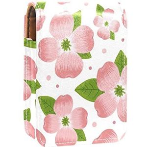 Dogwood Bloem Patroon Groene Bladeren Lip Gloss Houder Lippenstift Case Draagbare Make-up Tas Reizen Lipstick Organizer Case met Spiegel Mini Lipstick Opbergdoos voor Vrouwen
