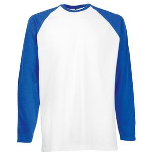 Fruit of the Loom Klassiek T-shirt met lange mouwen voor heren, Wit/Koningsblauw, L