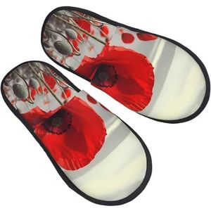 BONDIJ Rode klaproos bloemenprint pantoffels zachte pluche huispantoffels warme instappers gezellige indoor outdoor slippers voor vrouwen, Zwart, one size