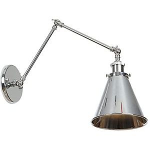Zwenkarm wandlamp, industriële wandlamp zilver metalen wandverlichting armatuur E26/E27 basis voor slaapkamer woonkamer keuken