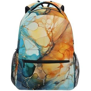KAAVIYO Turquoise natuur marmer beige rugzak boekentas voor jongen meisje tieners reizen laptop schoudertas voor vrouwen mannen, Kunst Mode, S