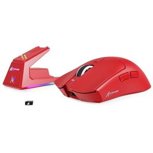 MAMBASNAKE Attack Shark X1 Lichtgewicht Gaming Muis met Oplaadstation, 49g SUPERLIGHT, PixArt PAW3395 PRO Sensor 40000DPI, BT/2.4G Draadloze/Bekabelde Office Mice voor PC/Mac/Win11/PS - Rood
