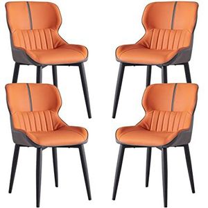 GEIRONV Eetkamerstoelen Set van 4, met Carbon Stee-benen Moderne woonkamer zijstoelen Pu Lederen waterdichte keukentrechtstoelen Eetstoelen (Color : Orange)