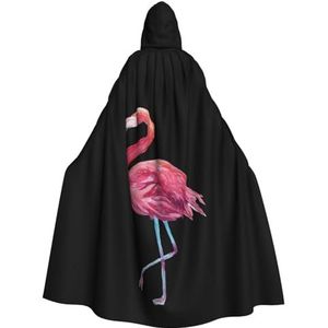 WURTON Carnaval cape met capuchon voor volwassenen, heks en vampier, cosplay kostuum, mantel, geschikt voor carnavalsfeesten, 190 cm flamingo's