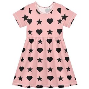 LI ZHI XIN Meisjesjurk kinderen kinderen zomer korte mouw ronde hals casual jurken voor leeftijd 2-8 hartvormige sterpatroon, Meerkleurig, 2 jaar