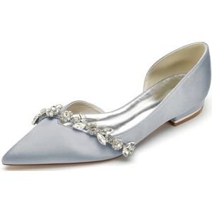 EICOFF Bridal Dames Trouwschoenen Gesloten Teen Lage Hakken Satijnen Bruiloft Flats met Strass Slip-op Bruids Jurk Party Schoenen,Zilver,36 EU