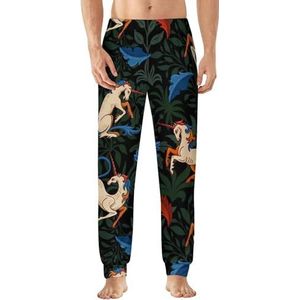 Unicorn Among Magic Herbs pyjama broek voor heren, zachte loungebroek, lichtgewicht slaapbroek