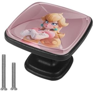 Voor Princess Peach glamoureuze vierkante ladetrekkers met schroeven (4 stuks) gemaakt van ABS en glas, 3 x 2,1 x 2 cm, stijlvolle kasthandgrepen voor keuken, badkamer, slaapkamer - zilveren vierkante