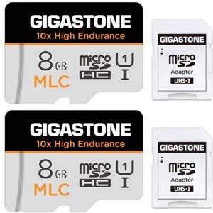 Gigastone 8GB 2-pack micro SD geheugenkaart, MLC 10x High Endurance, SDHC UHS-I U3, klasse 10, V30, 4K, 90/40 MB/s lees- en schrijfsnelheid, Full HD, speciaal voor Dash Cam, slimme binnen-/buitencamera, micro sd card