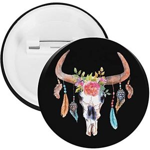 Native Indian Bull Skull Ronde Knop Broche Pin Leuke Blik Badge Gift Kleding Accessoires Voor Mannen Vrouwen