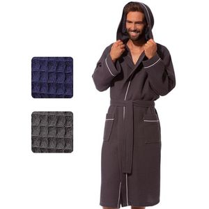 Morgenstern badjas wafelstof met capuchon licht heren katoen wafel katoen ochtendjas zomer kamerjas M grijs