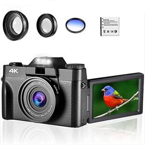 Videocamera, 48MP digitale camera 4K Vlog-camcorder 3.0""180° Flip Screen Selfie Digitale Webcam for Groothoek Macro Lens(Standard,With Lens Filter)