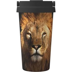 EdWal Afrikaanse Dieren Leeuw Print 500 ml Koffiemok, Geïsoleerde Camping Mok met Deksel, Travel Cup, Geweldig voor Elke Drank