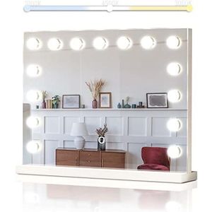 Aquamarin® Hollywood-spiegel - 3 kleurtemperatuur licht, dimbaar, met verlichting, touch, 15 LED-lampen, 58 x 43 cm - wandtafelspiegel, cosmeticaspiegel, theaterspiegel, make-up, make-uptafelspiegel