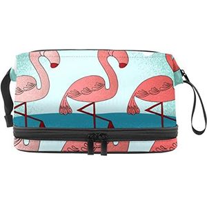 Make-up tas - grote capaciteit reizen cosmetische tas, flamingo groen dier, Meerkleurig, 27x15x14 cm/10.6x5.9x5.5 in