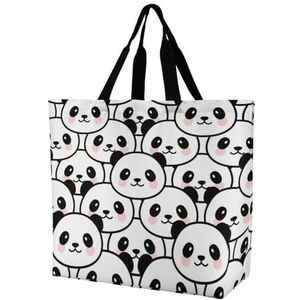 Panda Gezicht Tote Bag Opvouwbare Reizen One-Schouder Draagbare Grote Capaciteit Boodschappentassen Boodschappentas