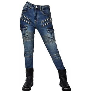 HOMDECR Slim Fit Motorjeans voor dames, met beschermers, knie- en heupbeschermers, stretch, slim fit, denim, motorbroek, cargo, motorjeans, beschermende broek, bikerbroek, blauw, L