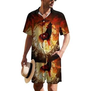 Fire Wolf Locked in A Moon Hawaiiaans pak voor heren, set van 2 stuks, strandoutfit, shirt en korte broek, bijpassende set