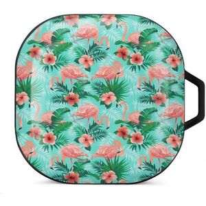 Roze flamingo's tropische palmbladeren oordopjes hoesje compatibel met Samsung hard shell beschermhoes zwart-stijl