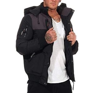 Geographical Norway Volva Winterjas voor heren, 2-kleurige contratlook, capuchon met capuchon en patches, zwart, L