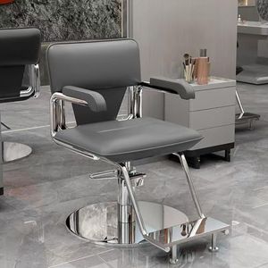 Salonstoel voor kappers, brede zitting, 360° draaibare hydraulische salonstoel, volledig bekleed met leer, roestvrijstalen kappersstoel met voetensteun voor kapperszaken(D)