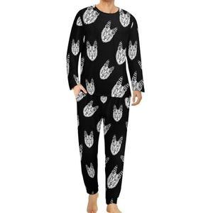 Duitse herder hond hoofd comfortabele heren pyjama set ronde hals lange mouwen loungewear met zakken M