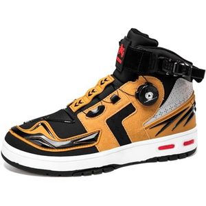 Hiuzylqx Leren motorlaarzen voor heren, casual ademende powersportschoenen met enkelondersteuning, antislipzool en versnellingspookhendel,Geel,37 EU