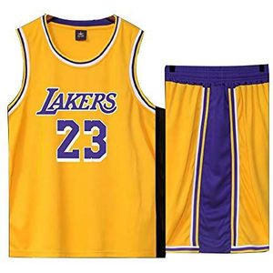 Basketbalshirt voor Lebron Raymone James No.23 Lakers Fans Basketbal mouwloos pak kinderen volwassenen zwart paars sportkleding T-shirt vest + shorts jeugdig wit geel sweatshirt, geel, S