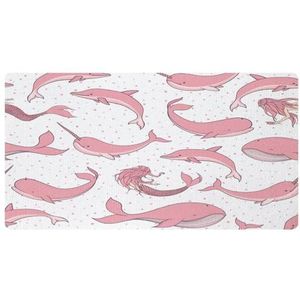 VAPOKF Roze zeemeerminnen walvissen dolfijnen op stippen keukenmat, antislip wasbaar vloertapijt, absorberende keukenmatten loper tapijten voor keuken, hal, wasruimte