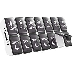 Pillendoos-organizer, 2 keer per dag, pillendoosjes 7 dagen twee keer per dag, kleine wekelijkse pillendoos met 14 vakken, zwart (001)