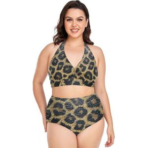 Art Leopard Skin Dot Vrouwen Bikini Sets Plus Size Badpak Twee Stukken Hoge Taille Strandkleding Meisjes Badpakken, Pop Fashon, L