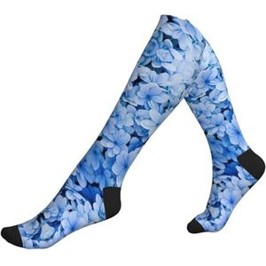 DEXNEL Blauwe Bloemen Compressie Sokken Voor Mannen Vrouwen 20-30 Mmhg Compressie Sokken Voor Sport Ondersteuning Sokken, 2 Zwart-2, Eén Maat