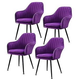 GEIRONV Dineren Stoelen Set van 4, Flanel Covered Seat Back Bureaustoel Metalen Voeten Appartement Balkon Make Chair 45 × 41 × 85cm Eetstoelen (Color : Purple)