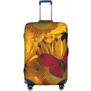 JCAKES Sushi Dille Augurken Reiskoffer Cover, Elastische Bagage Cover, Gepersonaliseerde Gedrukt Trekstang Koffer Covers Wasbare Reizen Bagage Covers (S/M/L/Xl), Gele zonnebloemen met rode vlinder, L