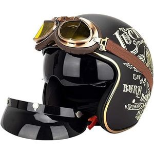 Retro MotorfietsJethelmen met Binnenzonneklep Retro Motorhelm Chopper Scooter 3/4 Jethelmen Casco Moto DOT/ECE G,XXL63-64CM