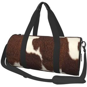 Echte bruine en witte koe verbergen, grote capaciteit reizen plunjezak ronde handtas sport reistas draagtas fitness tas, zoals afgebeeld, Eén maat