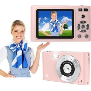 LEJPSSGO Digitale camera, Full HD 4K 48MP videoblogcamera met autofocus, 16x digitale zoom met 64 GB draagbare compacte reiscamera voor mannen en vrouwen, studenten, tieners (roze)
