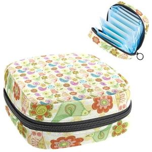 Opbergtas voor maandverband, menstruatiecup zakje tampon tas, menstruatiepads, houder organizer voor vrouwen meisjes, vogeluilen en bloemen